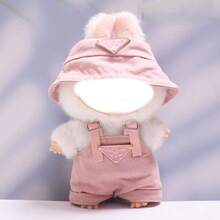 1pc 17CM Plush Doll Outfit With Hat, Suspender Pants, Doll Figurine, Bucket Hat Doll Accessory
