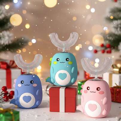 1pc Kids U-Shaped Electric Toothbrush With 1 Brush Head (Battery Capacity: 150mAh), 5 Modes, Automatic 360° Cleaning, Gentle Vibration, Cartoon Dinosaur Pattern, IPX7 Waterproof Design, Making Bath Time Fun And Protecting Gums, Ideal Christmas Gift