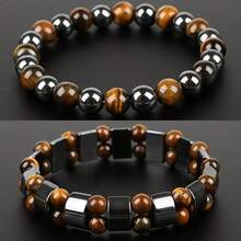 2条装双重护身手链，招财纳福，丰盛繁荣 - 虎眼石和精选黑曜石手工手链，节日送礼佳品。 - 手鍊 - 查看 6