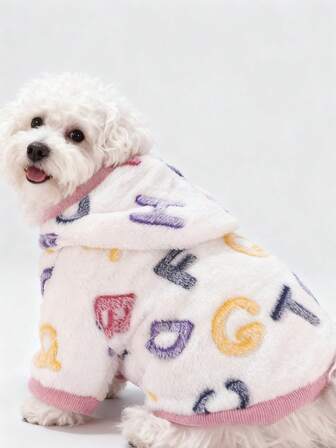 Pet Dog Winter Outdoor & Indoor Wear, Plush Letter Robe, Suitable For Small Cats & Dogs