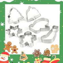 6 piezas, molde de campana con temática de Navidad para galletas, horneado casero, molde de galletas de acero inoxidable, accesorios de cocina