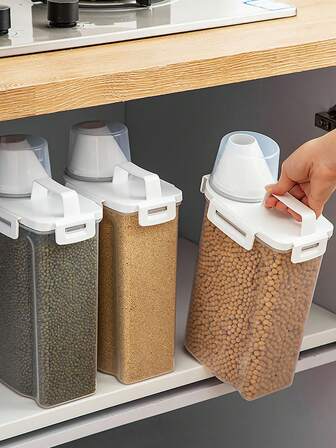 1 st lufttät matförvaringsbehållare med lock - fuktsäker och läckagesäker, lämplig för pasta, flingor, nötter, mjöl, ris, bönor etc. - bärbar köksorganisation, kökstillbehör, måltidsberedning, kylskåpsförvaring, heminredning, matrumsprylar, förseglad behållare med handtag och mätskala, kan även användas i tvättstugan för att organisera tvättmedel, sköljmedel etc.