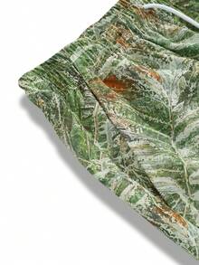 男士夏季轻便速干休闲短裤，夏威夷度假风沙滩花卉图案冲浪短裤，百搭宽松沙滩百慕大短裤 - 綠色 - 查看 5