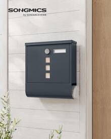 SONGMICS BuzÓn, BuzÓn de Correos, Cerradura con Cilindro de Cobre y Tapa Giratoria, Placa de IdentificaciÓn, Porta-PeriÓdicos, FÁcil Montaje, 10 x 30,8 x 33,8 cm, Gris Antracita - Gris Oscuro - Ver 1