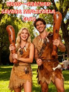 1pc Wooden Texture Caveman Inflatable Bat, Great For Fun "Battles" With Friends Or As A Quirky Photo Prop - Multicolor - View 1