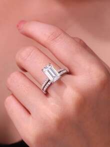 925 Sterling Silver Moissanite Ring For Women, Hypoallergenic High-End Engagement/Wedding Ring, Valentine's Day/Birthday Gift, Oxidation-Resistant Gift Box Packaging - Silver - View 14