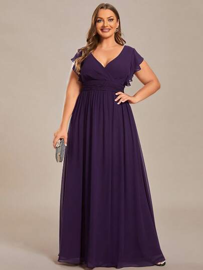 Plus V Neck Plain Backless High Waist Pleated Dark Purple Bridesmaid Dress For Spring Summer Wedding Party Dresses For Wedding Guest