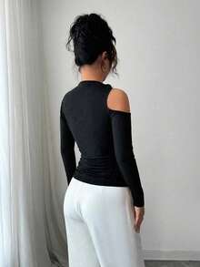 大码时尚露肩设计修身T恤