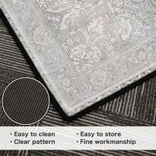 1Pc Area Rugs For Living Room, Machine Washable Non Slip Vintage Rugs, Low Pile Lightweight Print Rug For Bedroom, Dining Room, Home Office, Light Taupe Brown, Low Pile Carpet - Màu xanh Khaki - Xem 6