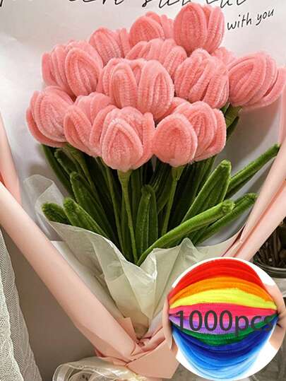 [Tallos de chenilla vibrantes] 1000 piezas de tallos de chenilla de 10 colores vibrantes y paquete de material para ramos - Limpiapipas flexibles de 12 pulgadas para manualidades, proyectos de arte DIY, decoraciones y artesanía creativa, regalos para amigos, familiares y maestros.