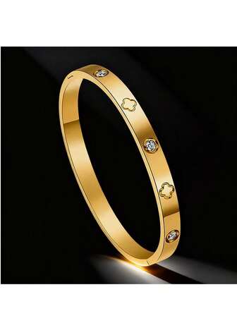 1件18K镀金不锈钢椭圆形心形手链，时尚饰品，适合女性在节日、婚礼和其他场合佩戴。