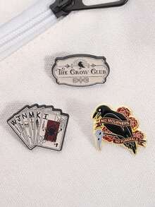 3 Pcs Six Of Crows Book Pins No Mourners Quote Scheme Poker Crow Club Design Dark Retro Brooches For Dregs Fans Collection - Multicolor - View 3