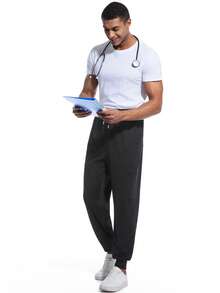 男士医用手术裤，舒适裤子，纯色简约多口袋裤，手术服，护士手术服，工作服，牙医，医疗保健，宠物医院，实验室