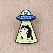Cartoon UFO Katzen Soft Emaille Anstecknadel Herren Broschen für Kleidung, Damen Revers Anstecknadeln für Rucksack Abzeichen Anstecknadeln Accessoires Schmuck
