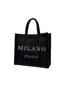 亚麻手提袋套装，包含一个印有渐变闪光“意大利米兰”字样的手提袋和一个印花小袋，可定制字母、花朵等图案，适合婚礼、生日、海滩、节日等场合，是送给女性、母亲、教师、朋友、伴娘、学生、返校季、圣诞节、情人节、新年、斋月等节日的完美礼物。 - 彩色 - 查看 12