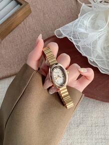 1 件女士椭圆形银黑色表盘金色石英休闲手表，适合日常佩戴 - 金色 - 查看 7