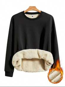Women's Outdoor Sports Thermal Lined Thick Pullover Sweatshirt, Windproof And Warm, Suitable For Outdoor Activities And Outings In Autumn And Winter Black - Black - View 7