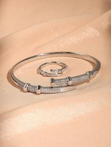 2件套 时尚立方氧化锆钉形手链和戒指套装 - 首飾套裝 - 查看 5