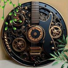 Steampunk Guitar & Gear Aluminum Wall Art - Premium Metal Decor For Home Office, Stylish Musical Wall Art For Music Lovers, Dura - 白色 - 查看 9