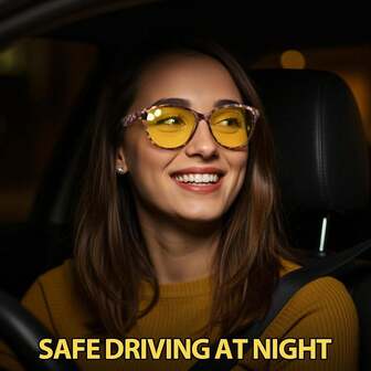 Night Vision Driving Glasses For Women, Polarized Anti Glare Yellow Lens Glasses For Nighttime, UV400 Protection