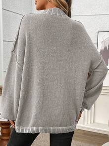 大码休闲圆领条纹撞色针织套头毛衣