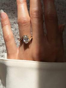 1枚925纯银优雅奢华扭纹椭圆形2克拉立方氧化锆戒指，女士派对及生日戒指，时尚珠宝礼品 - 扭臂蛋形戒指 - 查看 4