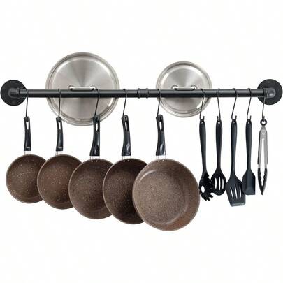 38 Ih Pot Bar Rack Wall Mounted Detachable Pans Hanging Rail Kitchen Lids Utels Hanr With 14 S Hooks