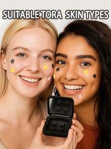 60 piezas/Caja Pegatinas de estrella lindas - Pegatinas faciales, sin alcohol, sin fragancia, suaves en la piel, fáciles de aplicar, resistentes al agua, ideales para decoraciones de fiesta, pegatinas faciales, espejos de maquillaje, adecuadas para maquillaje, decoración de habitaciones, tocador, viajes, dormitorio, accesorios de maquillaje, colores: rosa, negro, amarillo, blanco, verde, multicolor, tono de piel. Incluye 1 paquete de 40 piezas/hoja - Negro - Ver 4