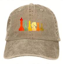 2025 Men'S Washed Baseball Cap With Colorful Chess Pieces Design - Breathable Rayon Snapback Dad Hat For Golf & Casual Wear, Black With White Stripes, Breathable Cap| Stylish Headgear| Woven Texture, Baseball Hat - 卡其色 - 查看 8