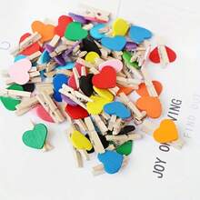 100pcs Wooden Heart Shaped Clips, Mini Photo, Postcard And Decoration Clothespins, Love Clips, Suitable For Wedding, Party And Home Stationery Decoration - Multicolor - View 5