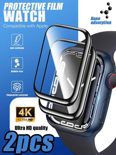 2pcs High Definition Ceramic Watch Screen Protector Compatible With Apple Watch, Waterproof, Anti-Fingerprint, 9D Hardness Anti-Scratch, Ultra-Clear, 1:1 Ratio Design, Compatible With Series 10 (42mm), Series 10 (46mm), SE/8/7/6/5/4/3/2/1 And Other Models, Advanced Adhesive Material, Easy Installation
