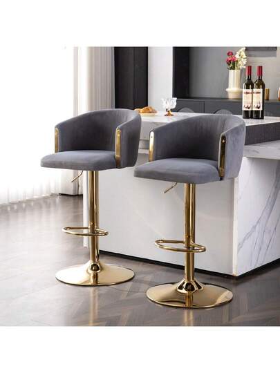 Moderne Height Adjustable Swivel Bar Stools, Stools Kitchens, Bars Restaurant Counters, Lift Mid Backrest Goud Footrest (Set Of 2) WL view 9