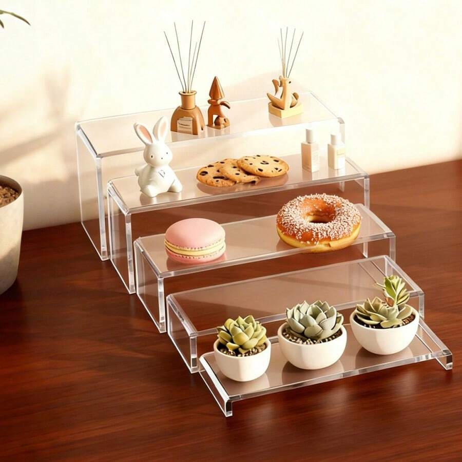 Acrylic Clear Risers, Acrylic Display Set, Rectangular Stands For Display, Tiered Acrylic Shelves For Decor, Collectibles, Dessert Table, Retail Display Shelf Showcases - 10pcs - 查看 1