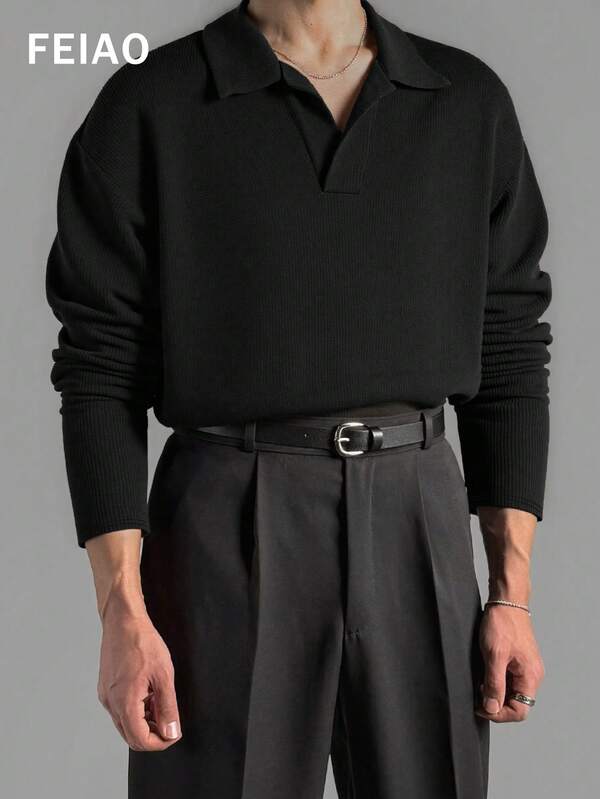 Herren Retro Stil, Old Money Stil, Polokragen, einfarbiges langärmliges Hemd, vielseitiger Lässig Stil, Vier Jahreszeiten Stil.