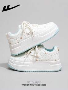 1双 WARRIOR 女士休闲滑板鞋，系带设计，厚底，高帮/低帮，户外平底滑板鞋，秋冬季保暖舒适，现代设计厚底厚底运动鞋