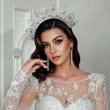 Couronne vintage faite à la main, auréole, accessoire de coiffure pour mariage, cosplay, déesse du soleil, perle, accessoire de fête, bandeau pour femme, accessoire photo de mariée - Argent - Voir 1