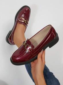Women's Thick Sole Black Loafers, Comfortable Work Shoes, Soft Bottom, British Style, Suitable For Spring, Autumn, Summer - Burgundy Buckle - View 7
