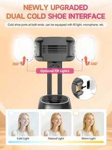 TOKQI 自动360°追踪云台稳定器，便携式集成智能人脸追踪手机支架，带可调光补光灯和三脚架，支持人像和风景摄影，兼容和安卓手机，适用于暑假、旅行、补光、户外活动、直播等场景。 - 彩色 - 查看 6