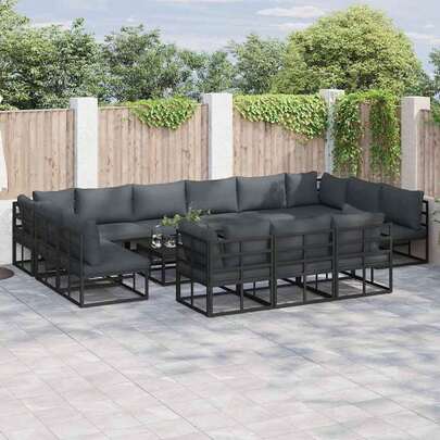 Garden Sofa Set With Cushion 14 Pcs Black Aluminium