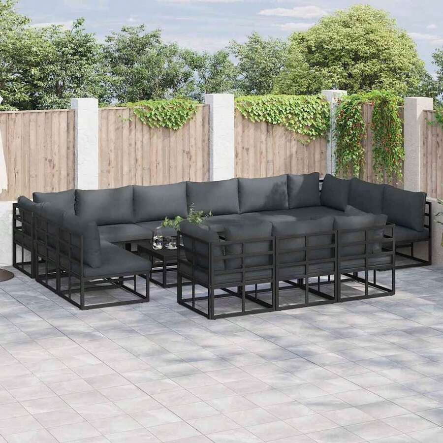Garden Sofa Set With Cushion 14 Pcs Black Aluminium - Black - View 1