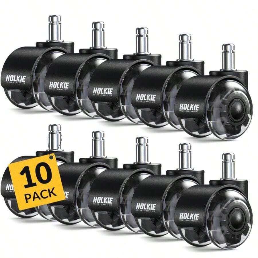 HOLKIE Office Chair Wheels 11x22mm Universal Fit Casters 2 Inch Replacement Black 10 Pack Dual Rubber Smooth Quiet Rolling Casters For Hardwood Floors Carpet Computer Gaming Desk Wheels - ColorB - View 1