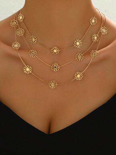 1pc Elegant Multilayer Floral Necklace For Women, Minimalist Creative Everyday Jewelry, Suitable For Daily Wear, Holidays, Gifts, Casual & Vacation