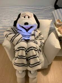 Thick Women's Winter Coral Fleece Top And Pants With A Fluffy, Brushed Lining. Soft Pajamas For Women. Long-Sleeved Loungewear. Warm And Cute. Perfect For Fall And Winter. - Striped Dog Suit - View 4