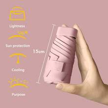 Paraguas de protección solar de moda para mujeres, paraguas mini cápsula con bolsa de almacenamiento, paraguas plegable y ligero, protección UV, adecuado para días soleados y lluviosos, con paquete de almacenamiento - Rosa - Ver 3