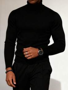 GRDR Autumn/Winter New High Neck Pullover Sweater, Casual Thin Knit Top For Daily Wear - Black - View 3