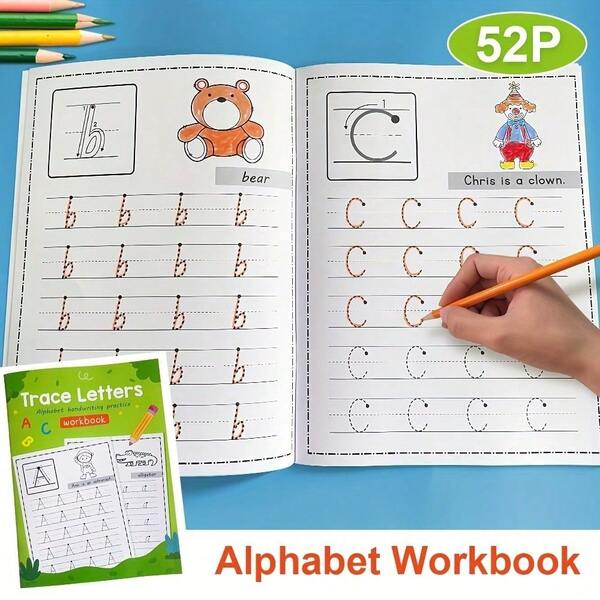 1pc 52-Page A-Z Letter ABC Alphabet Practice Workbook, Suitable For Learning, English Homework, Handwriting Practice - Preschool - Colorful Design, Alphabet Learning Book | Alphabet Learning Book | Durable Paperback
