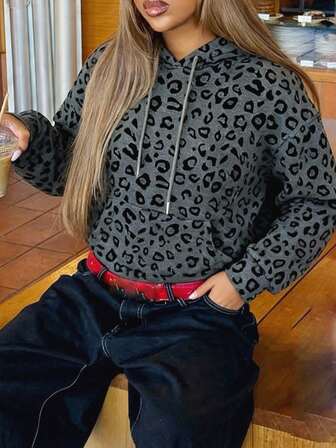 FQLWL 街头时尚休闲连帽衫女装图案印花返校运动衫长袖上衣女式演唱会服装