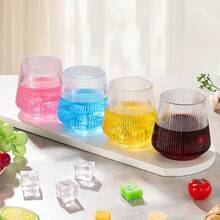 12/6/1pc Set Classic Striped Wine Glasses, 12oz Transparent Unbreakable Cocktail Glasses, Reusable For Champagne, Dessert, Banquet, Wedding, Party - Multicolor - View 3