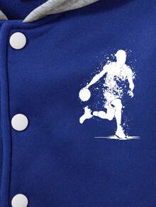 Tween Boy Character Print Contrast Color Long Sleeve Hooded Sweatshirt And Jogger Pants Casual Outfit