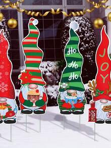 4 Large Christmas Gnome Garden Signs With Stakes Outdoor Christmas Gnome Decorations Festive Giant Gnome Christmas Ornaments Perfect For Outdoor Gardens, Yards, And Lawns Christmas Party Supplies - Multicolor - View 7